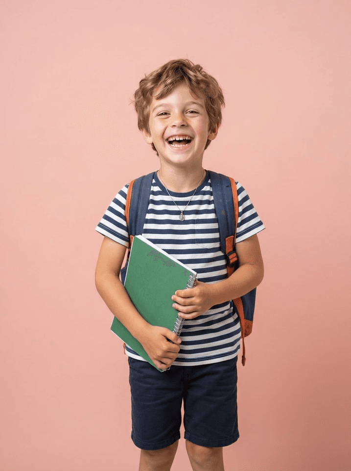 Un écolier rieur avec son cartable